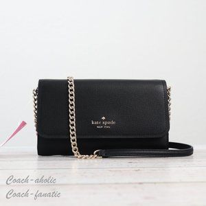 NWT Kate Spade Darcy Refined Grain Leather Chain Wallet Crossbody in Black